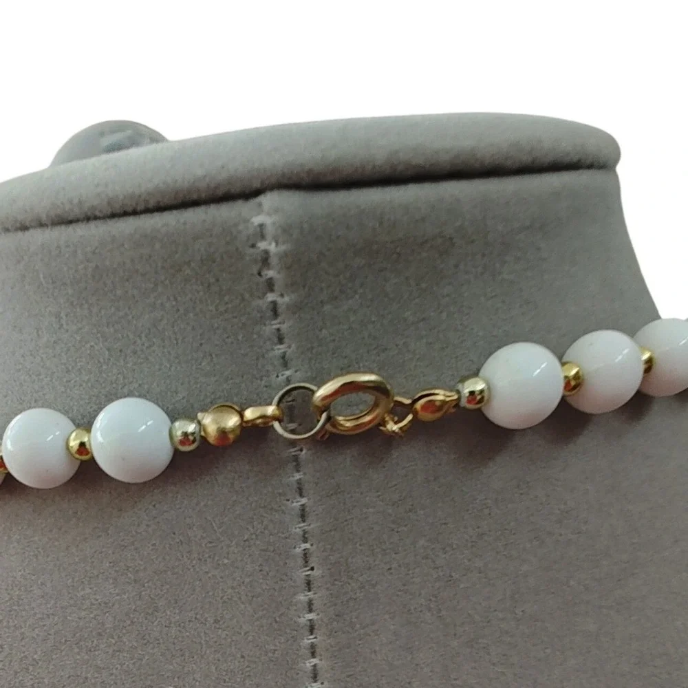 Beaded Necklace‎ White Gold Tone Spacer Beads Spring Ring Clasp Classic Strand